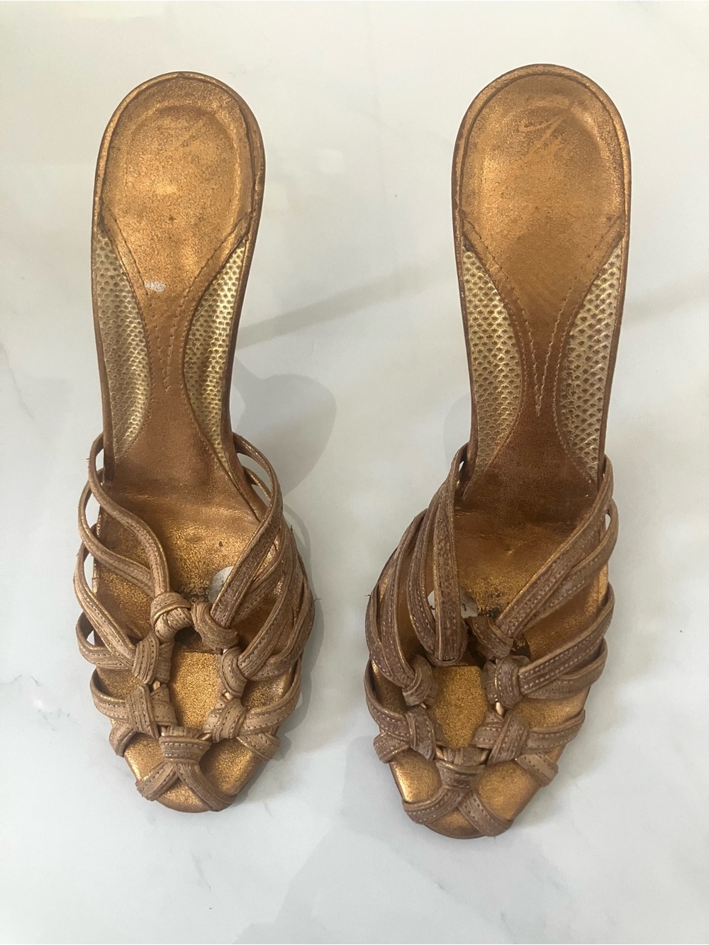 Zac Posen Metallic Bronze Knot-Strap Heeled Sandals